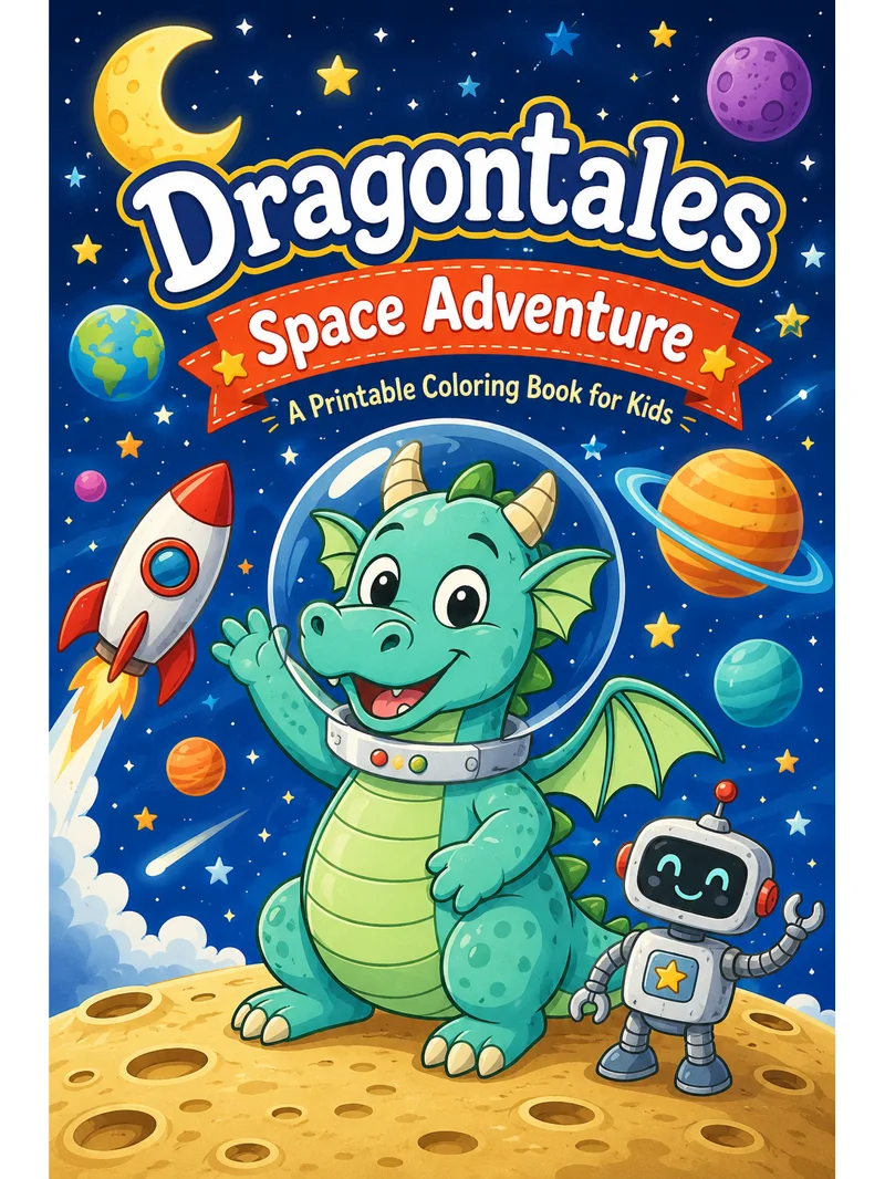 Dragontales Space Adventure printable coloring book cover